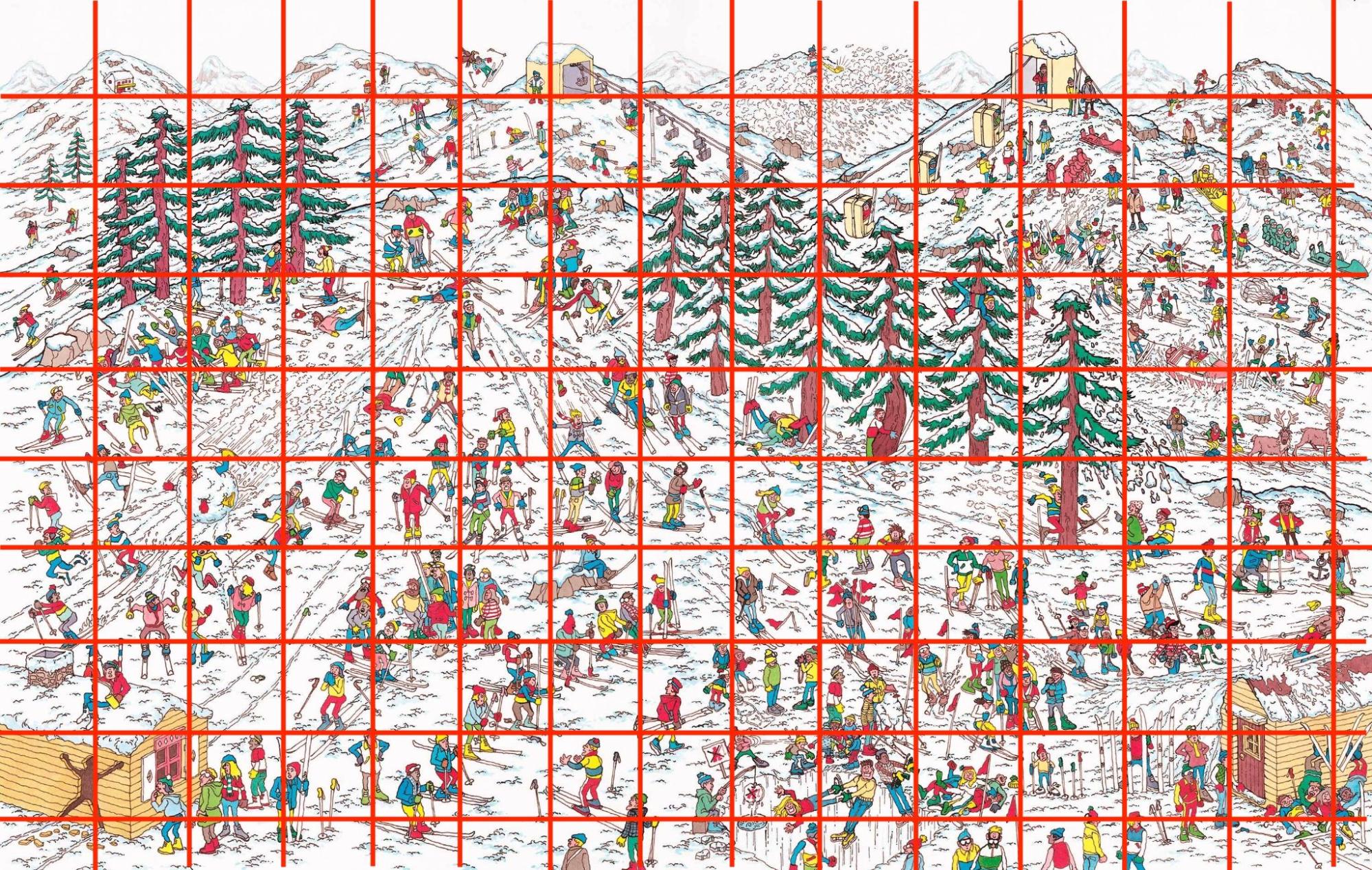 Where&#39;s waldo image with grid on top